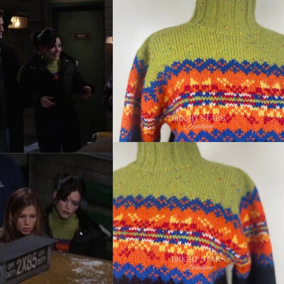 Rare Vintage Fair Isle Wool Sweater ASO Monica Gellar Friends Turtleneck - Picture 2 of 7